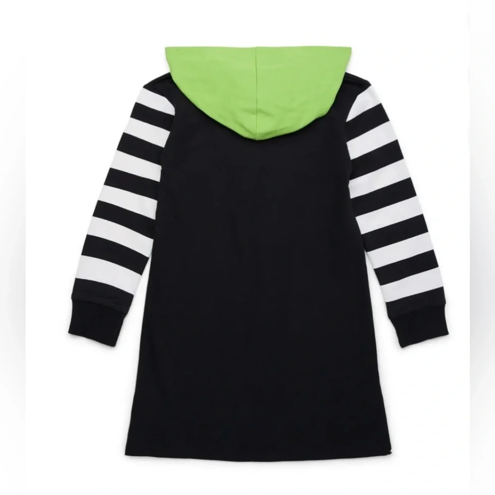 🖤💚 Beetlejuice Hooded Sweater Dress Girls XS (4/5) NWT Striped‎ Sleeves
